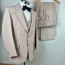 WILD VTG 70s Palm Beach 40R beige 3pc suit reversible vest 2 pair pants 37 x 30