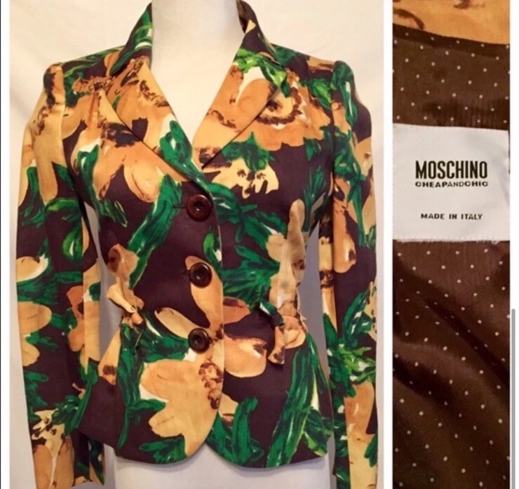 Blazer giacca floreale sartoriale Moschino 2008 molto dettagliato nuovo senza etichette piccolo