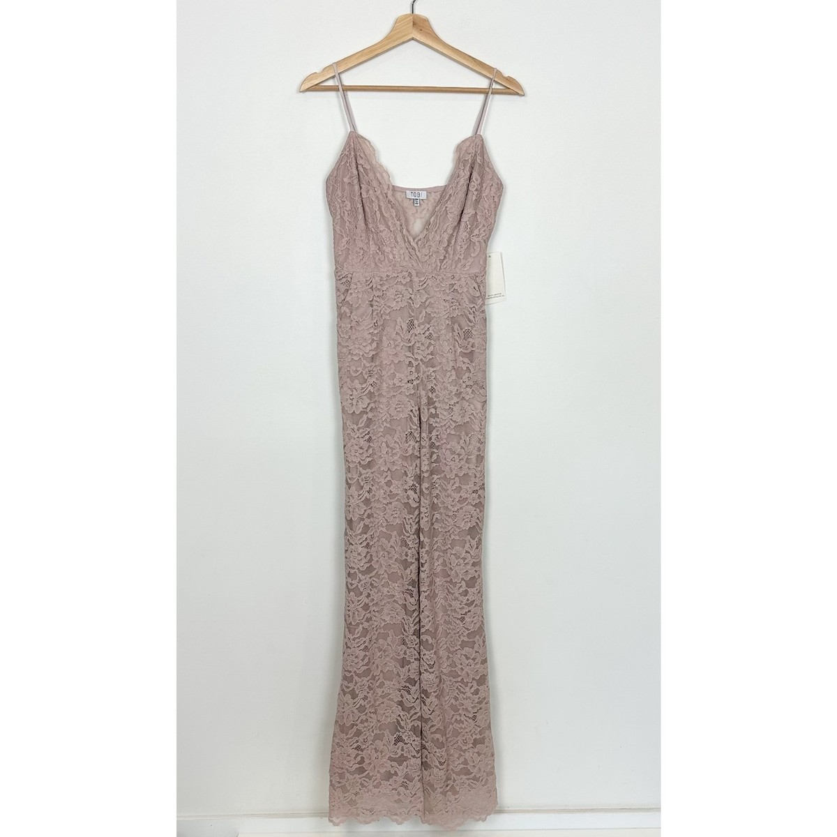NWT TOBI Odette Champagne Wide Leg Lace Cami Jumpsuit Small