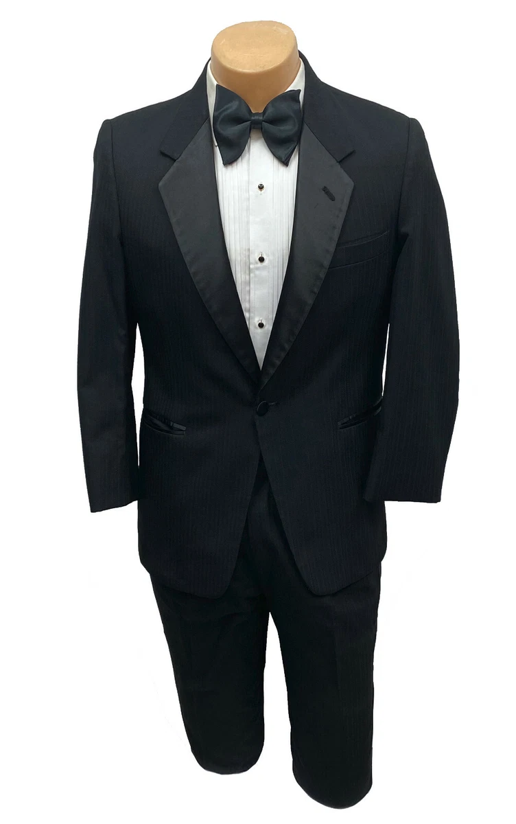Black After Six Tuxedo Jacket with Pants 1980 s Retro Vintage Boys Size 8