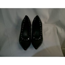 DKNY Black Leather Pointed-Toe Pumps with Logo Detail Classic Stiletto Heels 6M