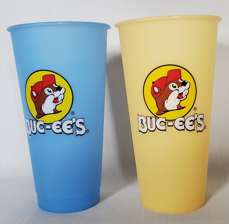 Buc-ees Set O of 2 Color Changing Plastic Cups Blue and