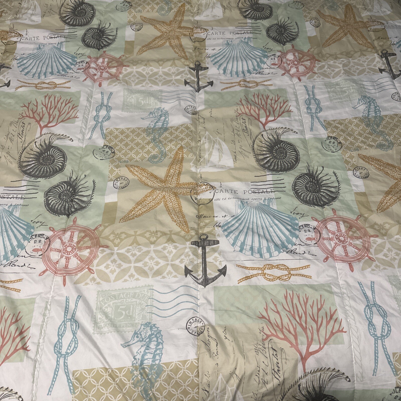 Ocean View Reversible King Comforter with Seashell & Coral Design