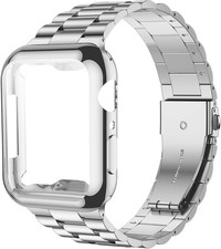 Upgraded Stainless Steel Band with Screen Protector Case for Apple Watch 44mm