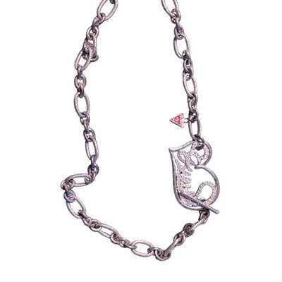 Y2K GUESS Silver-Tone Rhinestone Heart Toggle Necklace