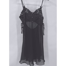 Black Lace Trimmed Sheer Slip Dress Rhinestones Dark Fairy Romantic Whimsigoth M