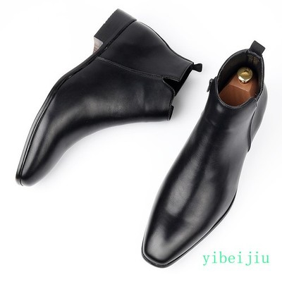 Men High Top Chelsea Ankle Short Boots Leather Dress Shoes Casual