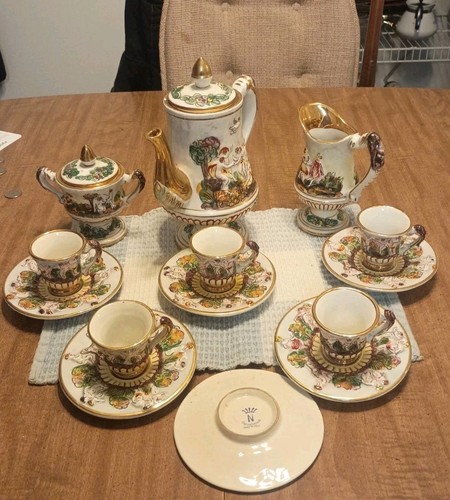 15pc Capodimomte Italian Porcelain Cherub & Camels Tea Set Great Cond. No Cracks