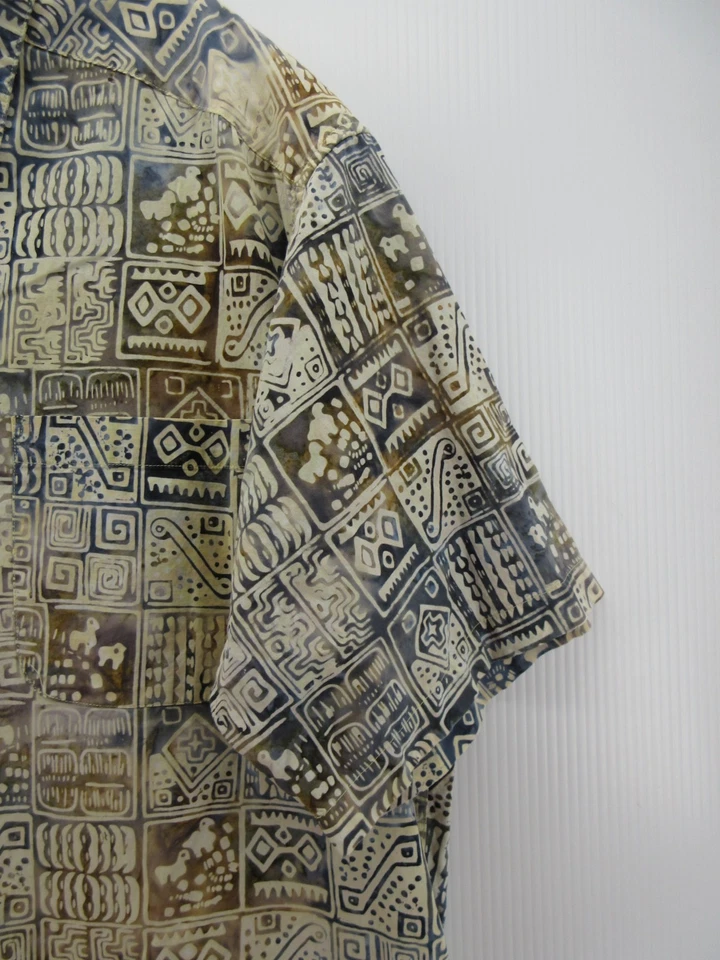 Camisa masculina vintage Travel Smith grande azul havaiana tribal asteca geométrica Y2K - Imagem 3 de 4
