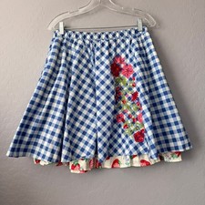 Matilda Jane Small Skirt Blue Gingham Floral Embroidered Berry Layered Ruffle