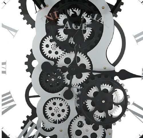 50333 Wanduhr Industry Metall Glas schwarz silberfarben m sich bewegenden Rädern - Bild 4 von 4