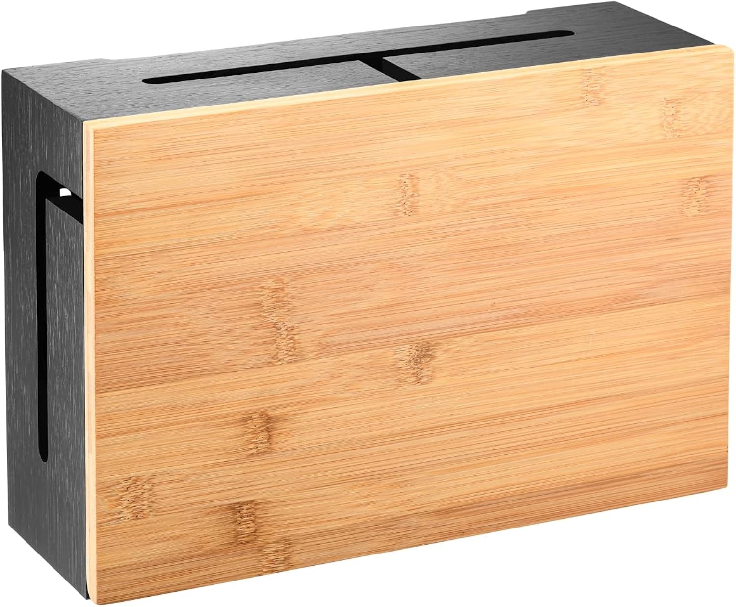 Bamboo Cable Management Box 32x20x11cm Black Wall Mount Cord Hider Extension