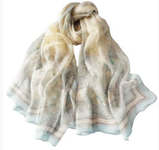 100 Silk Scarf Women neckerchief thin Shawl Wrap Floral blue yellow HD118-65