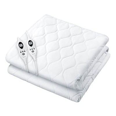 BEURER  HEATED MATTRESS PAD KING, DUAL CONTROL ELECTRIC MATTRESS COVER -  WHITE