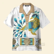 Elvis Presley Peacock Outfit   Costume Cosplay Hawaiian Shirt ELHS05