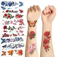 96PCS Flowers Temporary Tattoos Stickers, Roses, Butterflies and Multi-Colored M