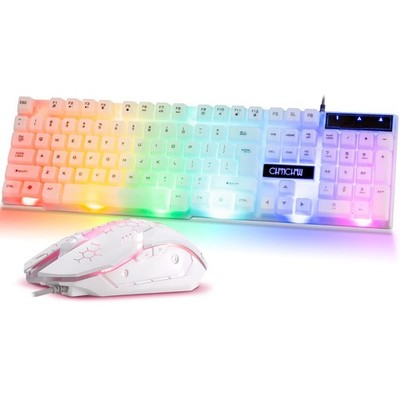 CHONCHOW RGB Gaming Keyboard and Mouse Combo,USB Wired Light Up White 