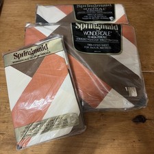 Springmaid Metropolis Twin Flat Fitted Sheet Pillowcase Set Brown Orange 70s NOS
