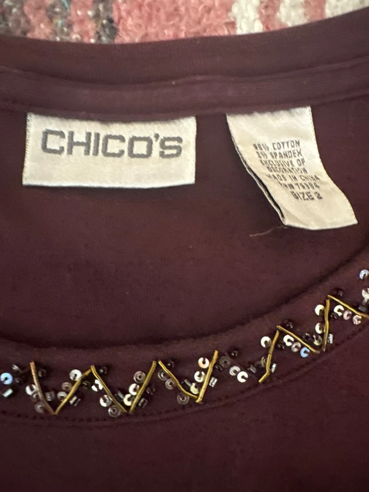 Chicos женщин украшенный декольте длинным рукавом Топ размер 2 M фиолетовый блестки карьера - Изображение 2 из 4