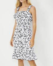 Ann Taylor White Black Floral Embroidered Sleeveless Fit & Flare Dress MP
