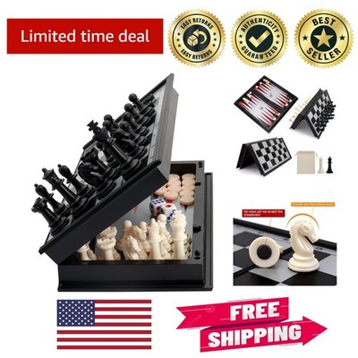 10'' Magnetic Travel Chess Set - Enjoy Chess, Checkers & Backgammon Anytime