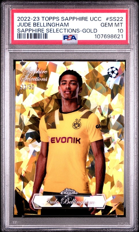 Jude Bellingham #/50 Gold Refractor, 2022-23 Topps Sapphire UCC #SS22, PSA 10