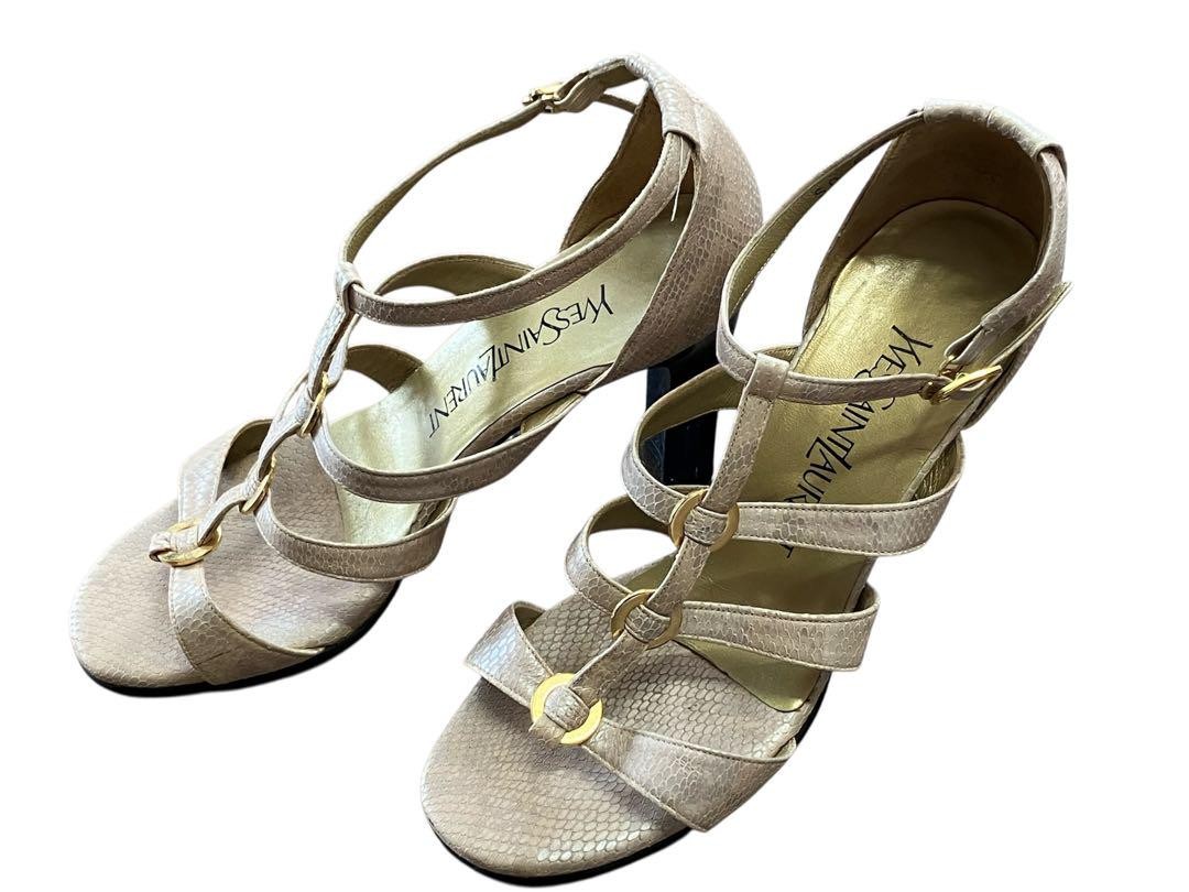 Autentici sandali con cinturino Yves Saint Laurent tacco medio beige taglia 36 donna