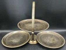 Edwardian Style Three Tiered Serving Stand Collapsible Clam Shell Storage Handle