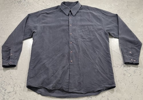 Baracuta, VTG 90s Baracuta Shirt Mens XL Gray Modal Rayon Blend Button Up Long Sleeve