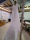 White Strapless Sweetheart A-Line Chiffon Beaded Wedding Dress w/ Veil — photo 2
