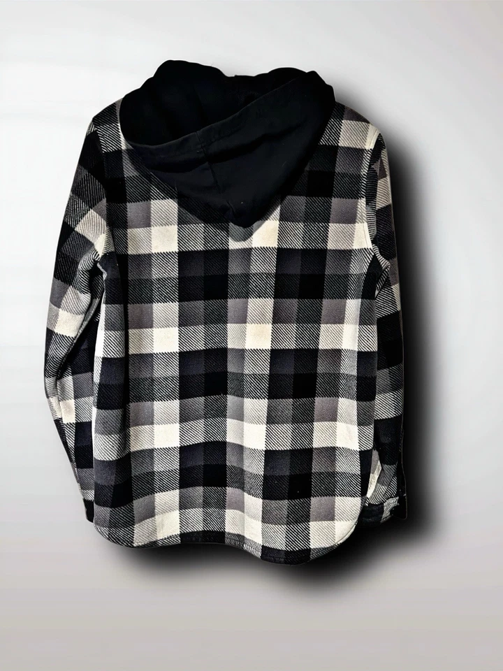 Soho Threads Sherpa Lined Hooded Plaid Flannel Jacket Shacket Black White - Image 3 of 3