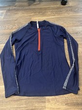 Helen Jon Navy Geometric 1/4 Zip Rash Guard Swim Shirt Resort Large Made USA