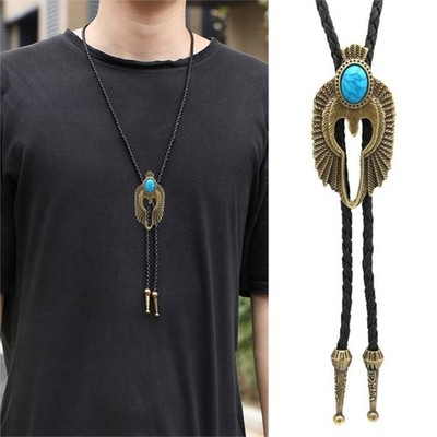 Western Cowboy Eagle Inlaid Stone Bolo Tie Necktie Jewelry Shirt Chain Necklace