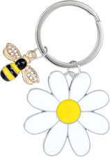 Cute Bee Daisy Keychain, Enameled Zinc Alloy Flower Key Chain Bag Charm Purse Ke