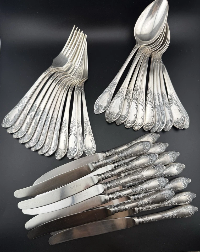 Винтажный русский посеребренный обеденный набор столовых приборов Melchior 1970-е на 12 персон - Изображение 3 из 4