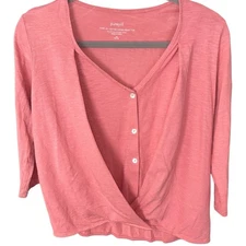 Pure Jill Cotton Modal Cross-Front Top Coral Pink Soft Minimalist Cozy Chic XSP