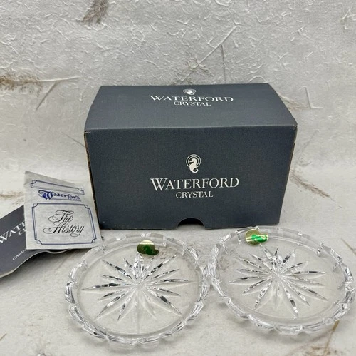 2 VTG WATERFORD CRYSTAL Starburst DRINK COASTERS IN BOX MADE IN IRELAND 4”