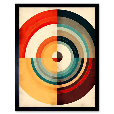 Konzentrische Kreise Bauhaus Stil Minimal Bunt Vintage Gerahmte Kunst 9X7