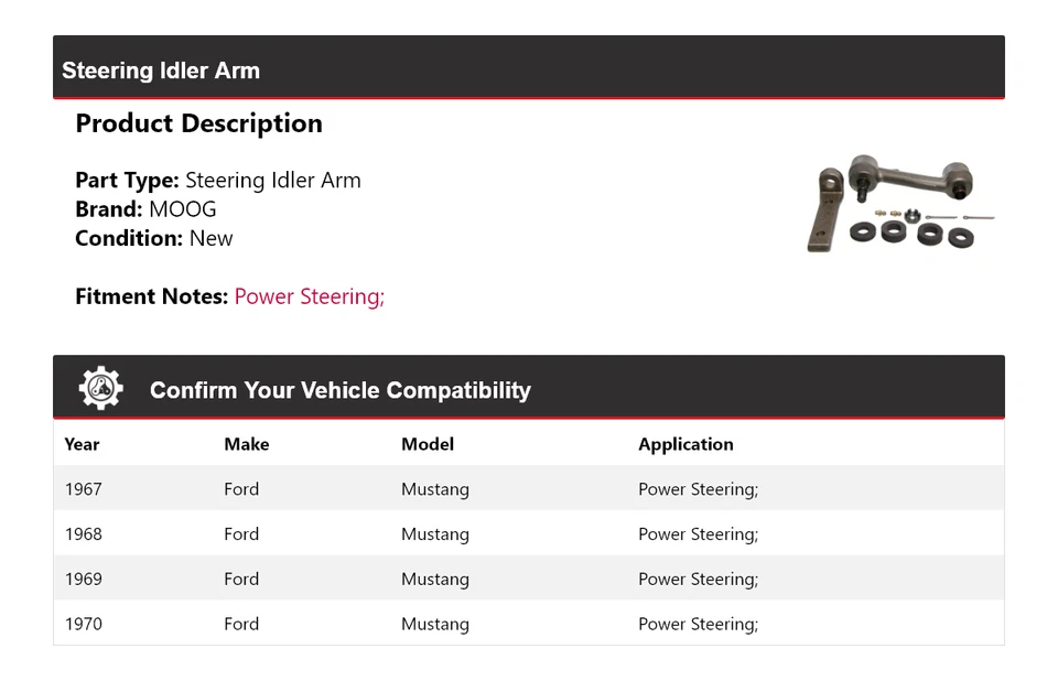 Рычаг холостого хода рулевого управления для Ford Mustang 1967-1970 годов выпуска MOOG 1967 1968 1969 1970 годов выпуска - Изображение 2 из 4
