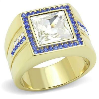 Men'S 5.62Ct Top Grade Crystal Square Yellow Gold Ip Stainless
