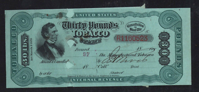 Act of 1879 Tobacco Tax Paid TF161 30lbs, Complete Remainder