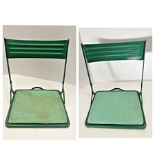2 Vintage Stadium Chair Seat Metal Frame Football Baseball Fishing Hunting Green