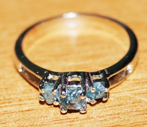 1.50cts natural Blue rough diamond ring, raw diamond 925 silver engagement ring - Picture 3 of 5