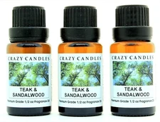 3 Teak & Sandalwood 1/2oz Premium Grade Scented Fragrance Oil Crazy Candles