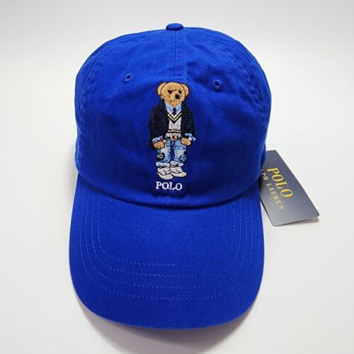 Polo Ralph Lauren Men's Blue Heritage Polo Bear Ball Cap Hat Leather Backstrap - Picture 1 of 8