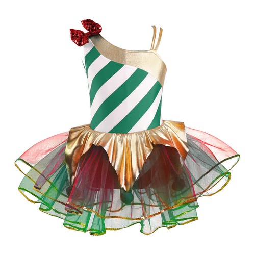 Kids Girls Bodysuit Asymmetrical Shoulder Christmas Costume Role Play Festival - Picture 20 of 35