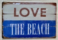 Image of LOVE THE BEACH METAL SIGN BAR MAN CAVE HOME GIFT GARDNEN HOLIDAYS 20x30cm
