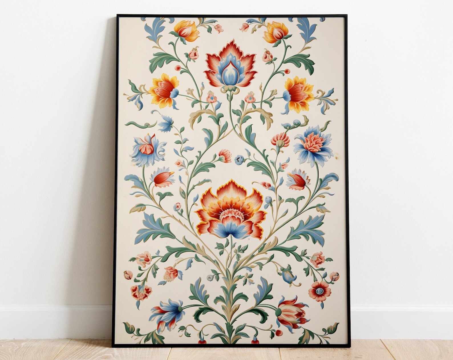 Vintage Indian Art Floral Palace Paintings Home Decor Mughal Floral Motifs