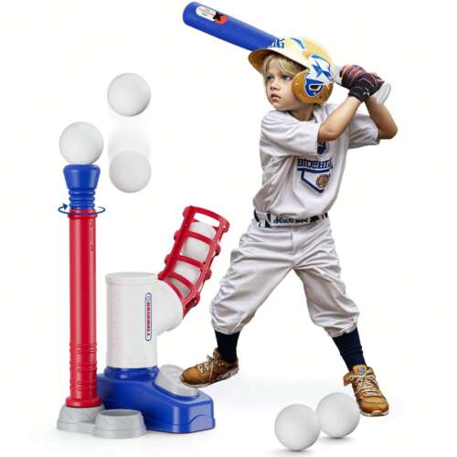 QDragon 3-5 Years Kids T-Ball Set, T-Ball Set with Pedal Pitching Machine...
