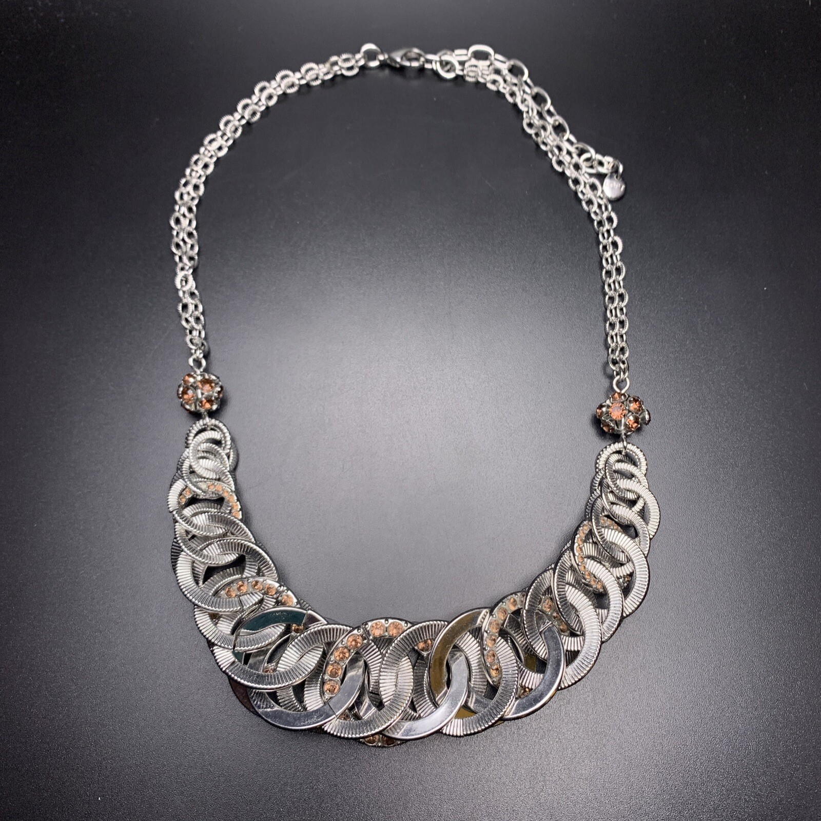 Loft Statement Necklace Silver Tone Brown Rhinest… - image 5